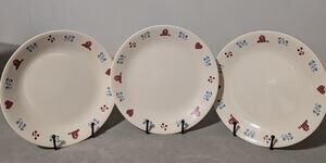 Vintage Corelle Hometown Luncheon Salad Plates Set of 3 - Red Barn & Hearts 8.5"